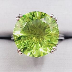 Concave Cut Chartreuse Quartz & White Zircon Platinum | 925 Sterling Silver Ring
